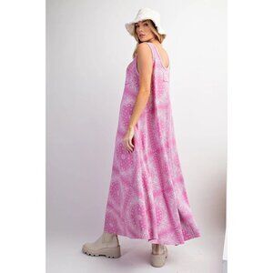 Easel Women's Bandana Print Mineral Washed Maxi Dress Size Medium Pink Boho